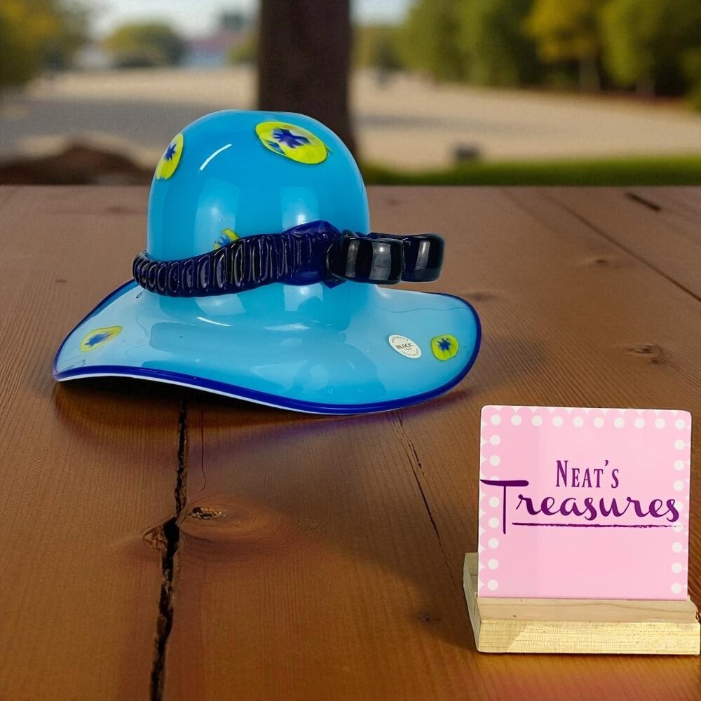 Block Crystal KIMBERLY 2005 Mouth Blown Hand Polish Blue Millefori Bow Hat